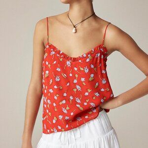 J CREW Ruffle-trim camisole in brushed daisy-print chiffon XS NWT